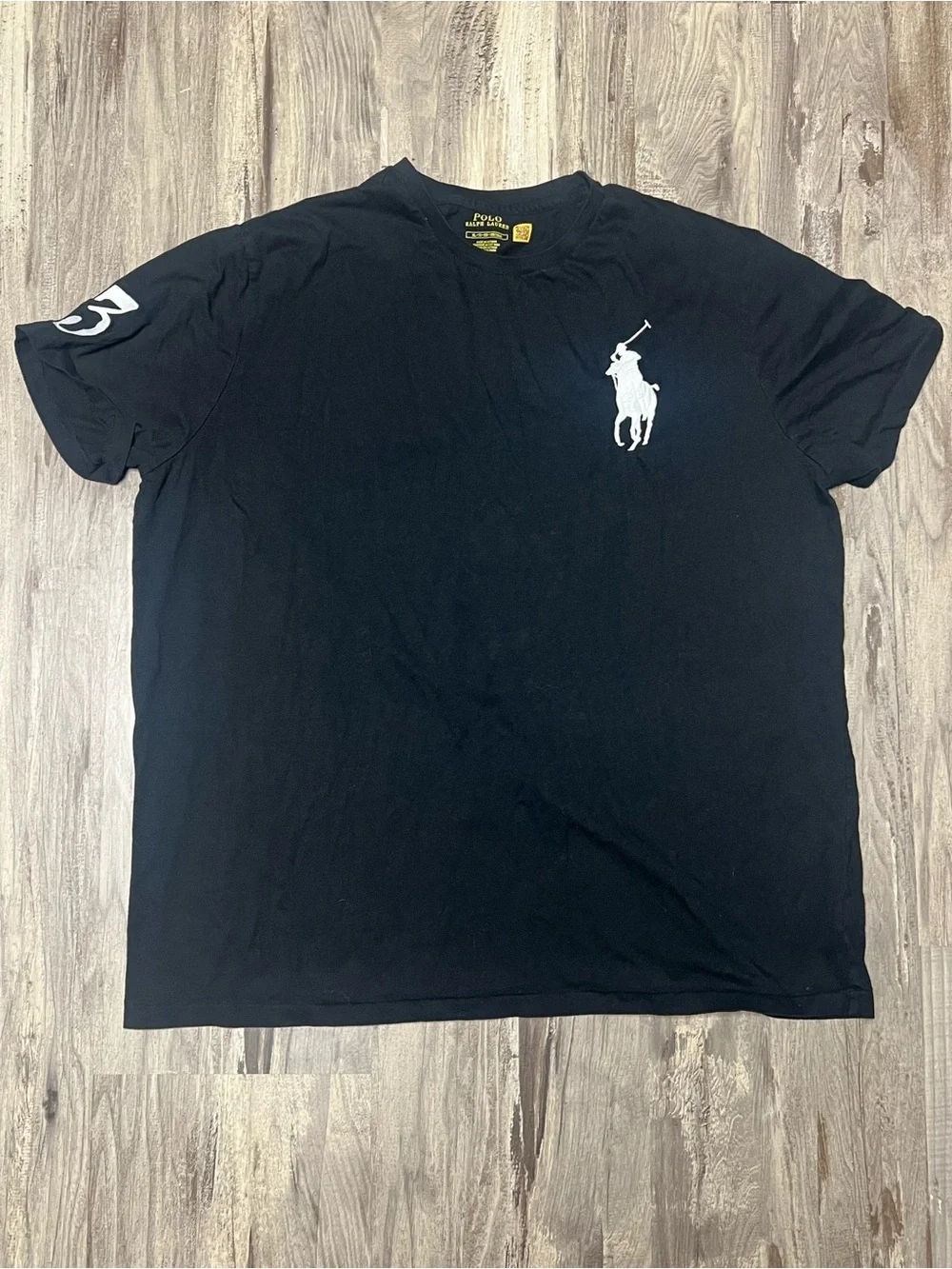 Polo Ralph Lauren Black Big Pony T-Shirt Mens XL Embroidered 3 Sleeve